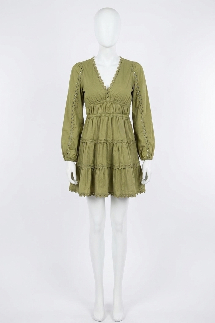 NEW SAIL TO SABLE v-neck cinched waist dress in moss green